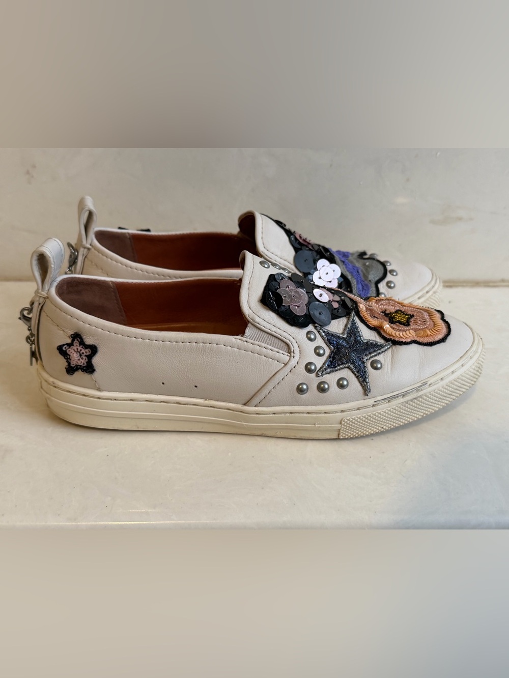 Coach Embellished Stars and Clouds White Slip-On Sneakers C115 - Picture 2 of 9